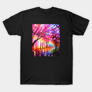 Spring rain through the cherry trees T-Shirt